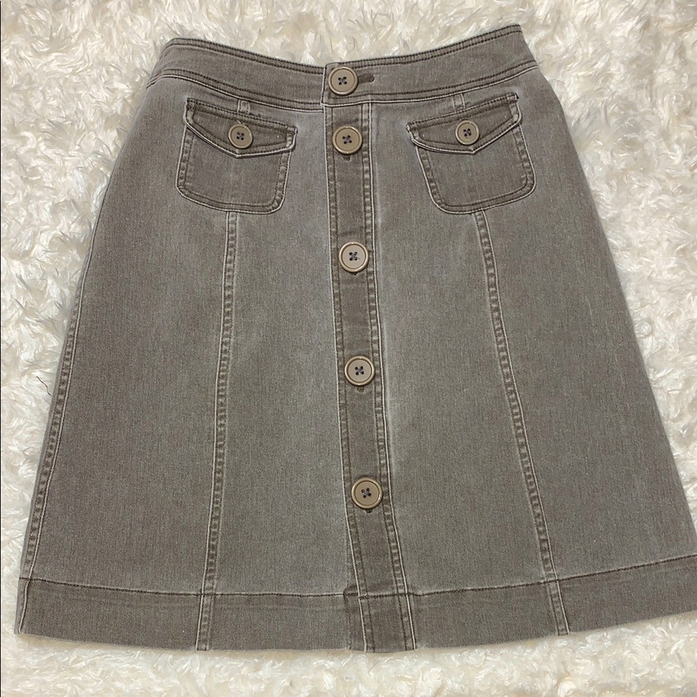Chic Gray Green Denim Button-Front Skirt